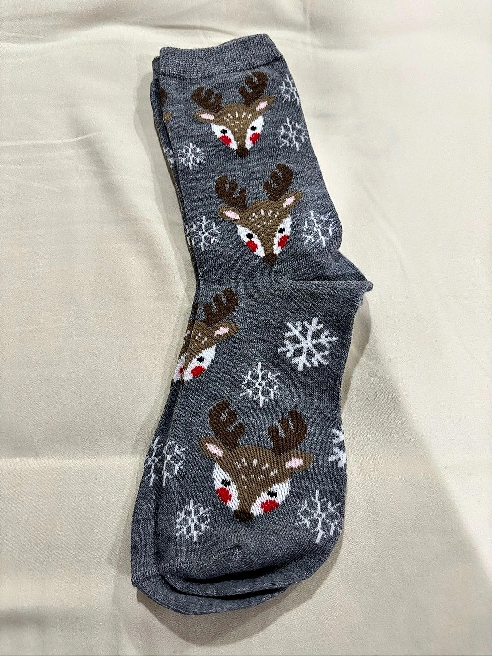 Reindeer Snowflake Socks in Gray